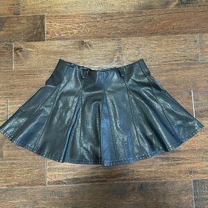 Pleated Belted Black Leather Miniskirt